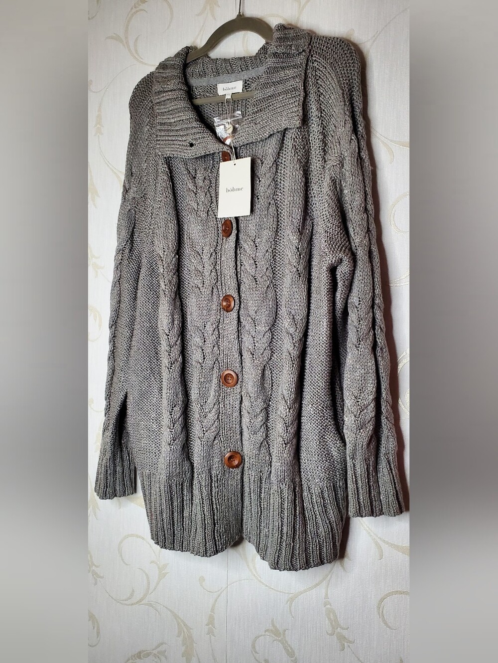 BOHME Knit Cardigan Long Cozy Sweater M/L Nwt NEW Heather Grey
